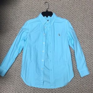 Boys bright blue button up shirt